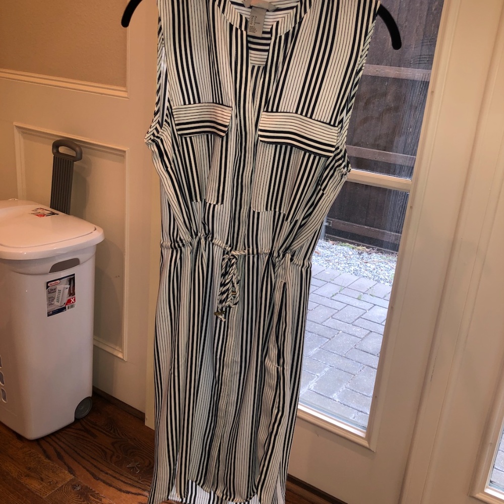 6 - button collared striped tie pocket dress